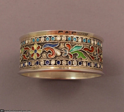 English Silver & Enamel Napkin Rings - JH Tee Antiques