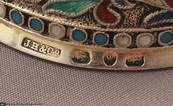 English Silver &amp; Enamel Napkin Rings - JH Tee Antiques