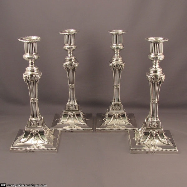 Set of Four Georgian Silver Candlesticks - JH Tee Antiques