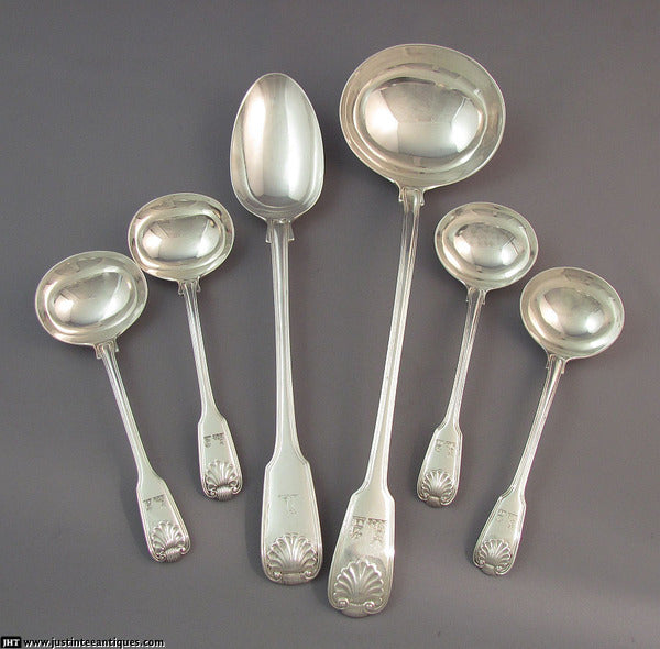 Fiddle Thread &amp; Shell Flatware Service for 24 - JH Tee Antiques