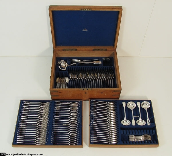 Fiddle Thread &amp; Shell Flatware Service for 24 - JH Tee Antiques
