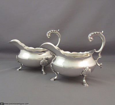 Pair of William IV Silver Sauce Boats - JH Tee Antiques
