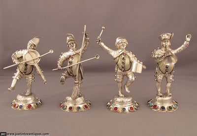 Set of 4 Silver and Shell Musician Figures - JH Tee Antiques
