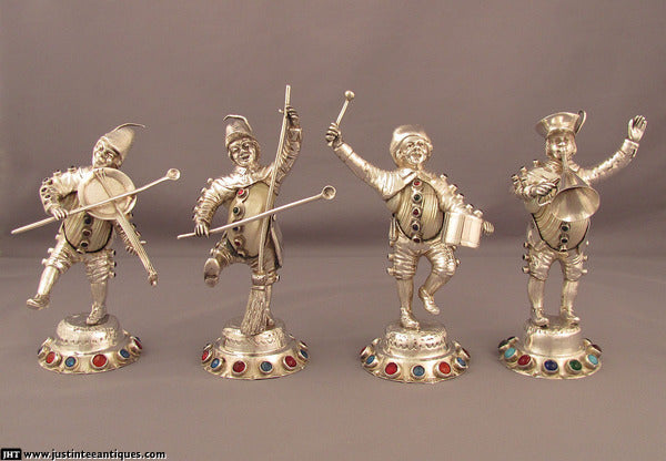 Set of 4 Silver and Shell Musician Figures - JH Tee Antiques