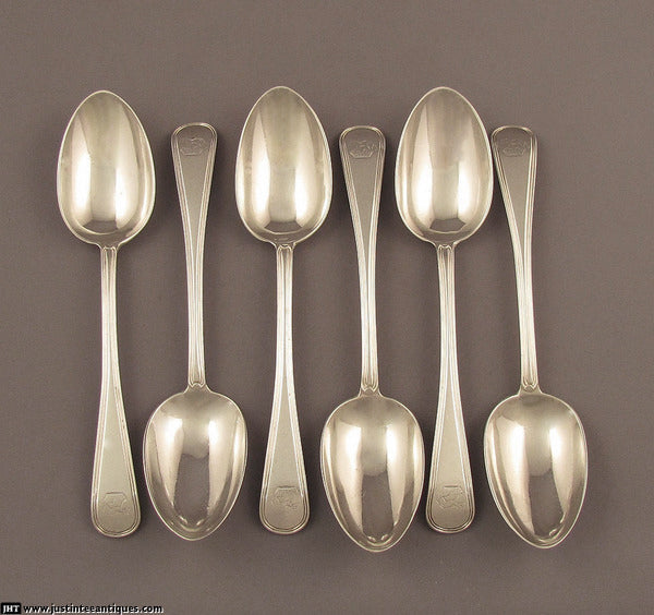 6 Old English Thread Silver Dessert Spoons - JH Tee Antiques
