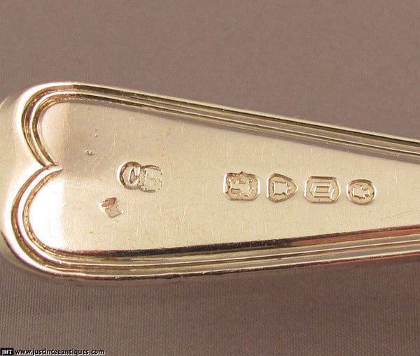 6 Old English Thread Silver Dessert Spoons - JH Tee Antiques