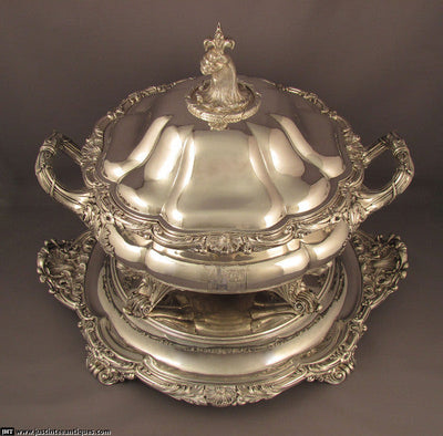 Old Sheffield Plate Soup Tureen on Stand - JH Tee Antiques