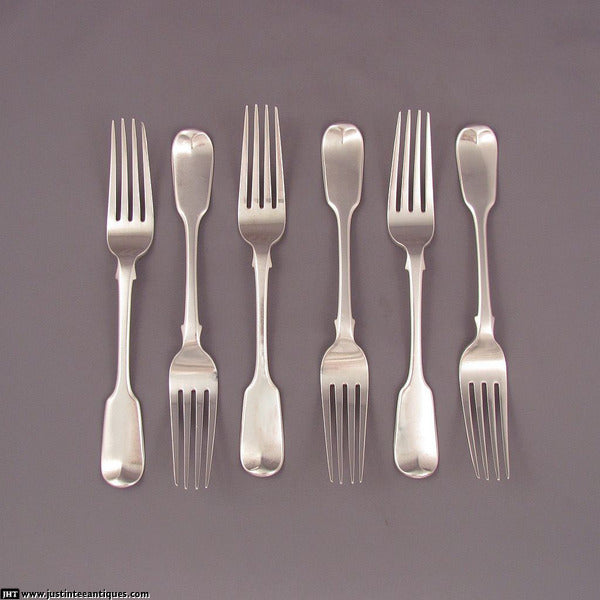 Fiddle Pattern Silver Dinner Forks Set of Six - JH Tee Antiques