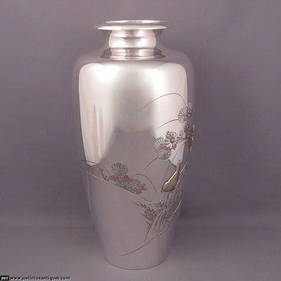 Japanese Silver Mixed Metal Vase - JH Tee Antiques