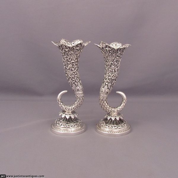 Oomersi Mawji Silver Bud Vases - JH Tee Antiques