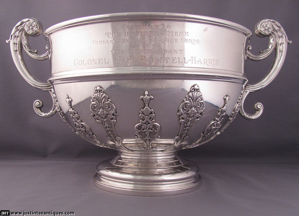 Massive Edwardian Sterling Silver Punch Bowl - JH Tee Antiques