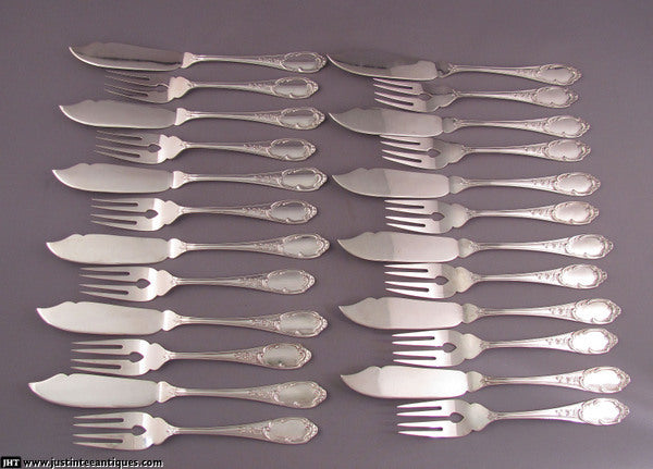 Rococo Silver Fish Service for 12 - JH Tee Antiques