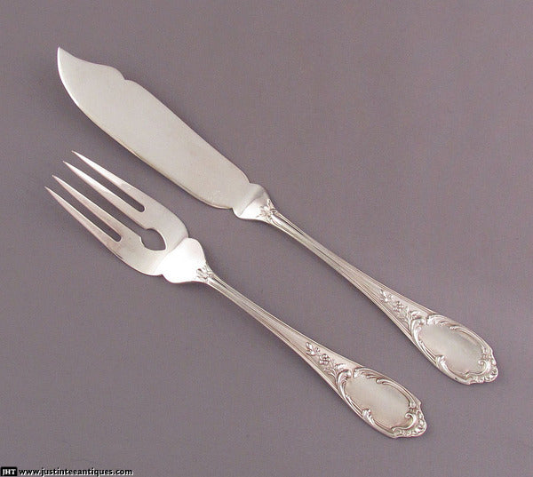 Rococo Silver Fish Service for 12 - JH Tee Antiques