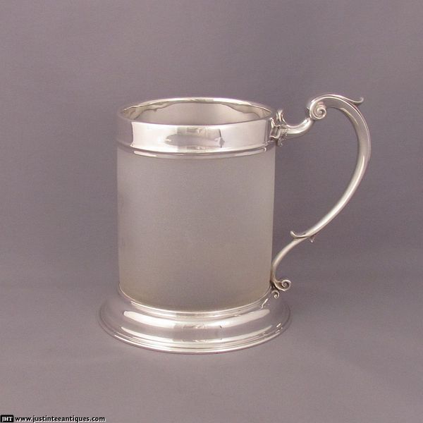 Victorian Silver and Glass Beer Jug and Mugs - JH Tee Antiques
