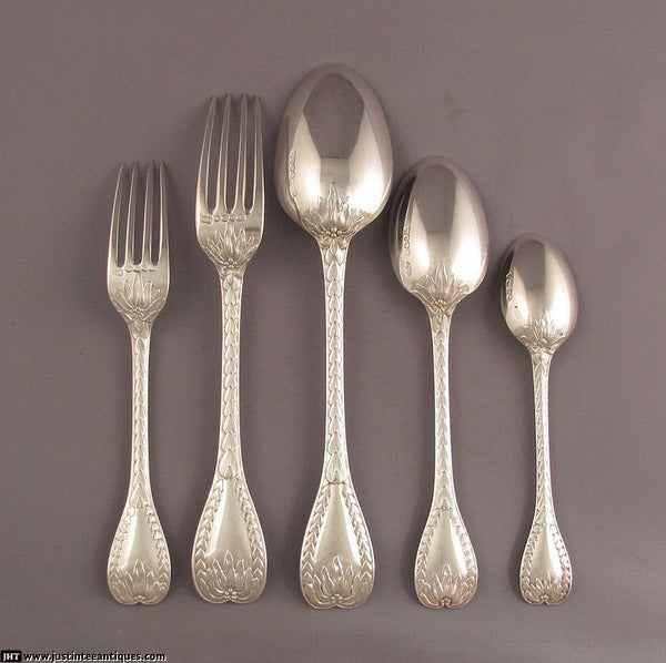 Rare Palm Pattern Victorian Silver Flatware Service - JH Tee Antiques