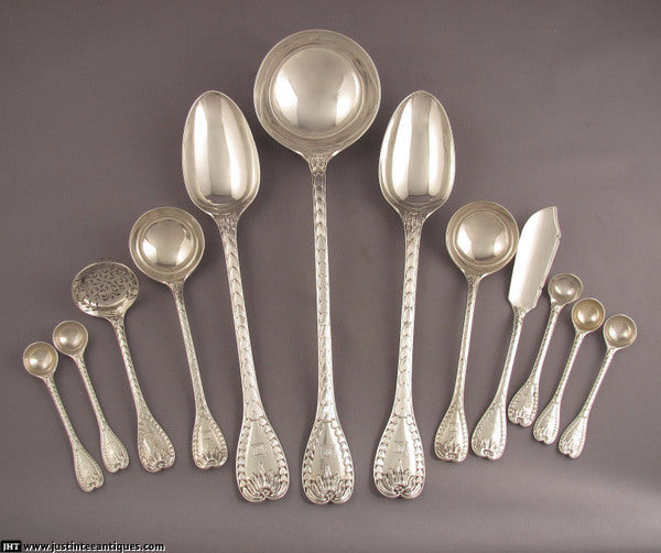 Rare Palm Pattern Victorian Silver Flatware Service - JH Tee Antiques