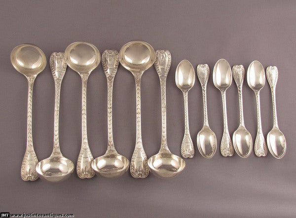 Rare Palm Pattern Victorian Silver Flatware Service - JH Tee Antiques