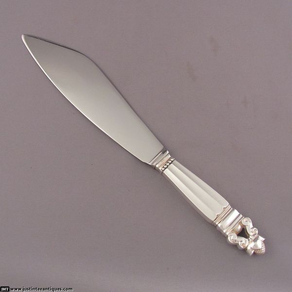 Jensen Sterling Acorn Pattern Cake Knife - JH Tee Antiques