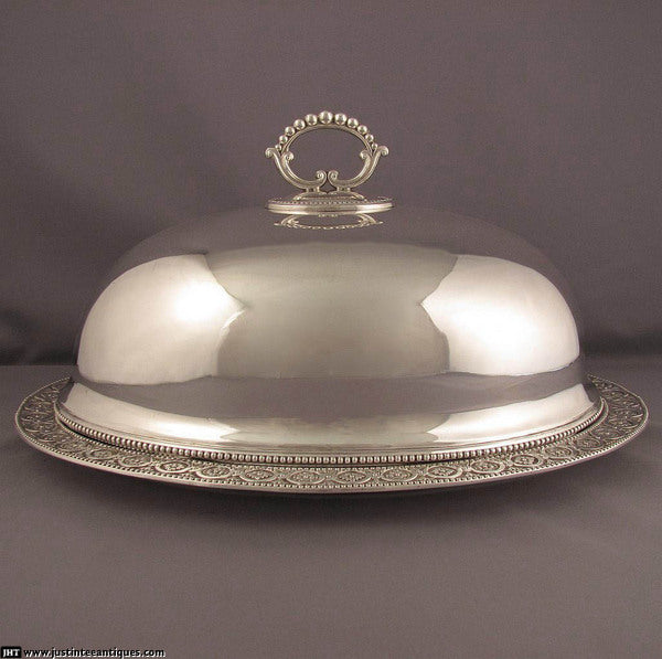 Edwardian Silver Meat Dome &amp; Platter - JH Tee Antiques