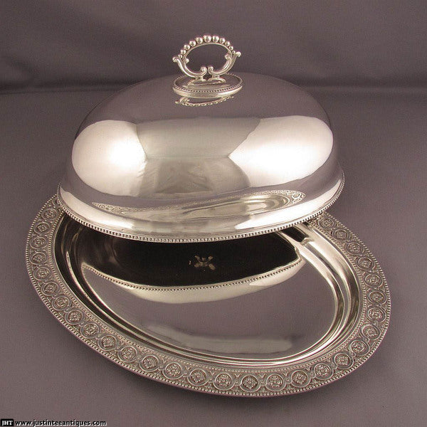 Edwardian Silver Meat Dome &amp; Platter - JH Tee Antiques