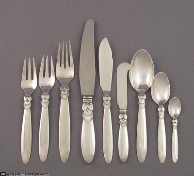 Georg Jensen Cactus Pattern Flatware Set for 8 - JH Tee Antiques