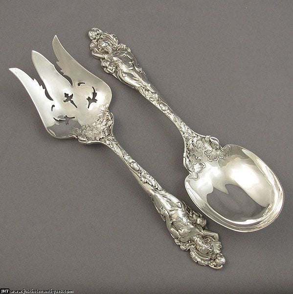Love Disarmed Sterling Salad Servers - JH Tee Antiques