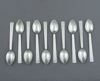 10 Georg Jensen Bernadotte Pattern Sterling Mocha Spoons - JH Tee Antiques