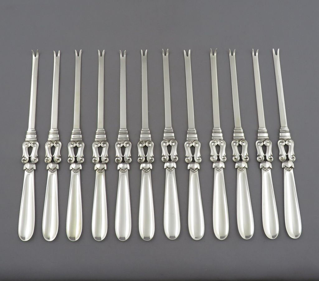 12 Georg Jensen Acorn Pattern Lobster Picks - JH Tee Antiques