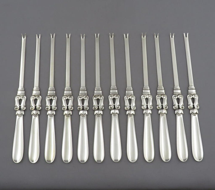 12 Georg Jensen Acorn Pattern Lobster Picks - JH Tee Antiques