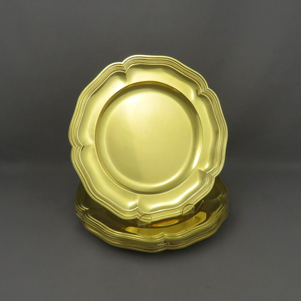 6 French 950 Silver Gilt Dessert Plates - JH Tee Antiques