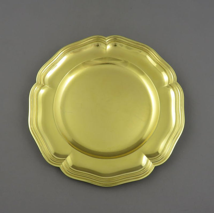 6 French 950 Silver Gilt Dessert Plates - JH Tee Antiques