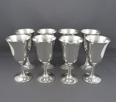 Set of Eight Sterling Silver Goblets - JH Tee Antiques