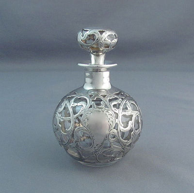 American Sterling Silver Overlay Scent Bottle - JH Tee Antiques