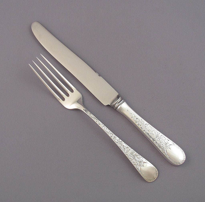 Birks London Engraved Sterling Flatware Set for 8 - JH Tee Antiques