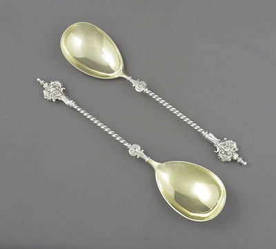 Pair of German Silver Berry Spoons - JH Tee Antiques