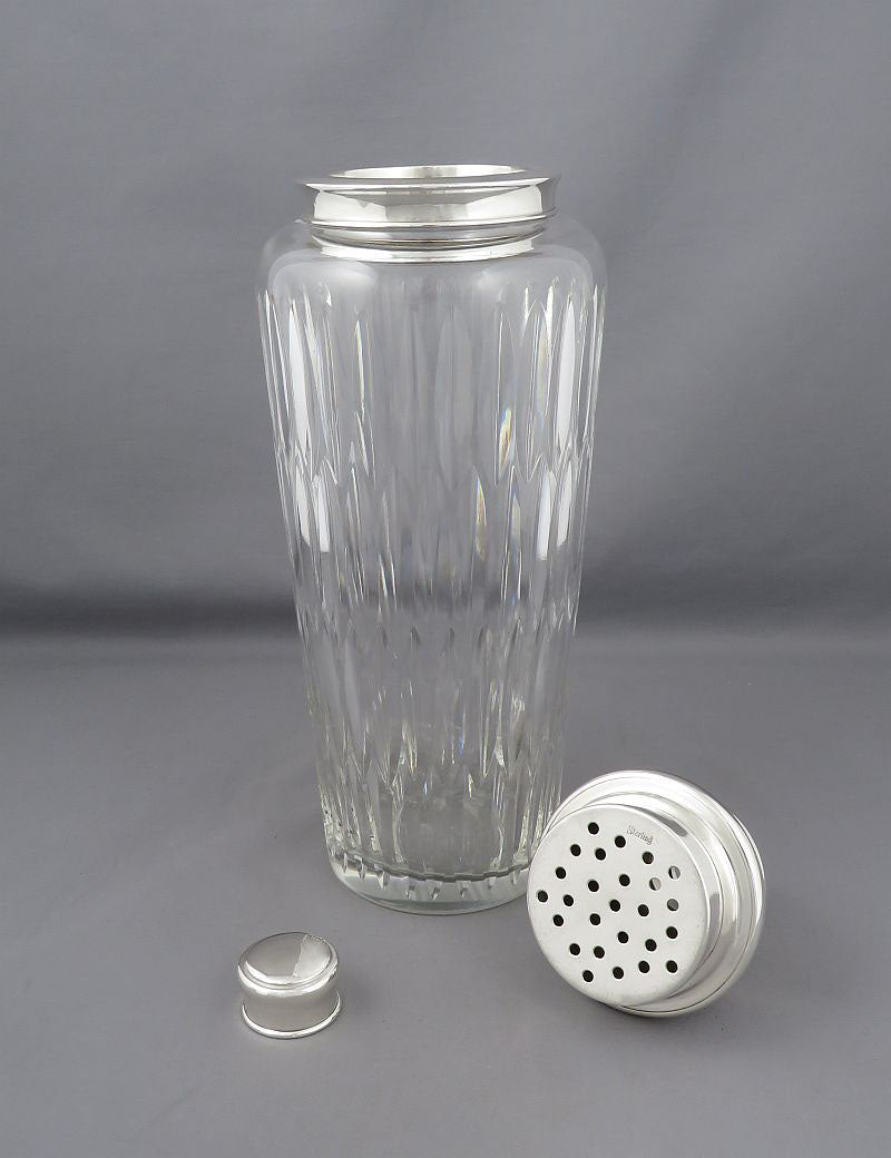 Massive Sterling Silver and Cut Glass Cocktail Shaker - JH Tee Antiques