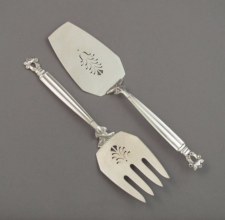Georg Jensen Silver Fish Serving Knife &amp; Fork - JH Tee Antiques
