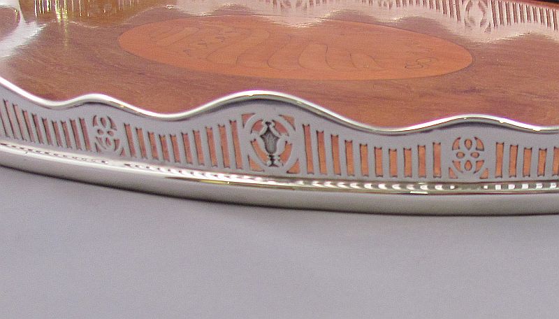Edwardian Silver &amp; Mahogany Tea Tray - JH Tee Antiques