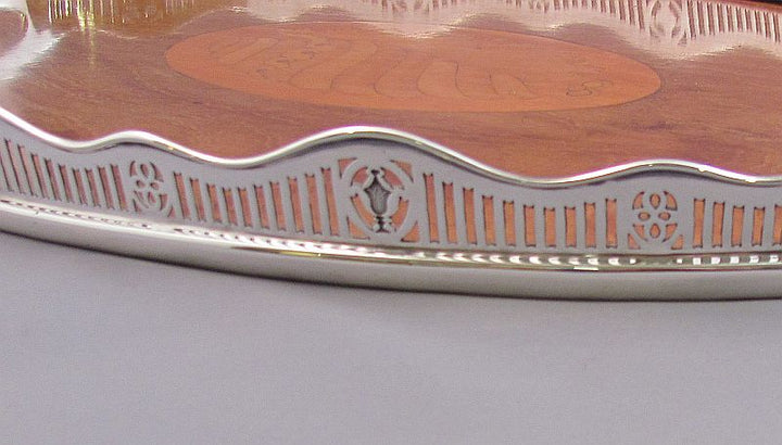 Edwardian Silver &amp; Mahogany Tea Tray - JH Tee Antiques