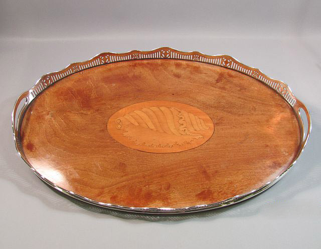Edwardian Silver &amp; Mahogany Tea Tray - JH Tee Antiques