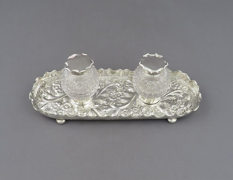 Repousse Sterling Silver Inkstand - JH Tee Antiques