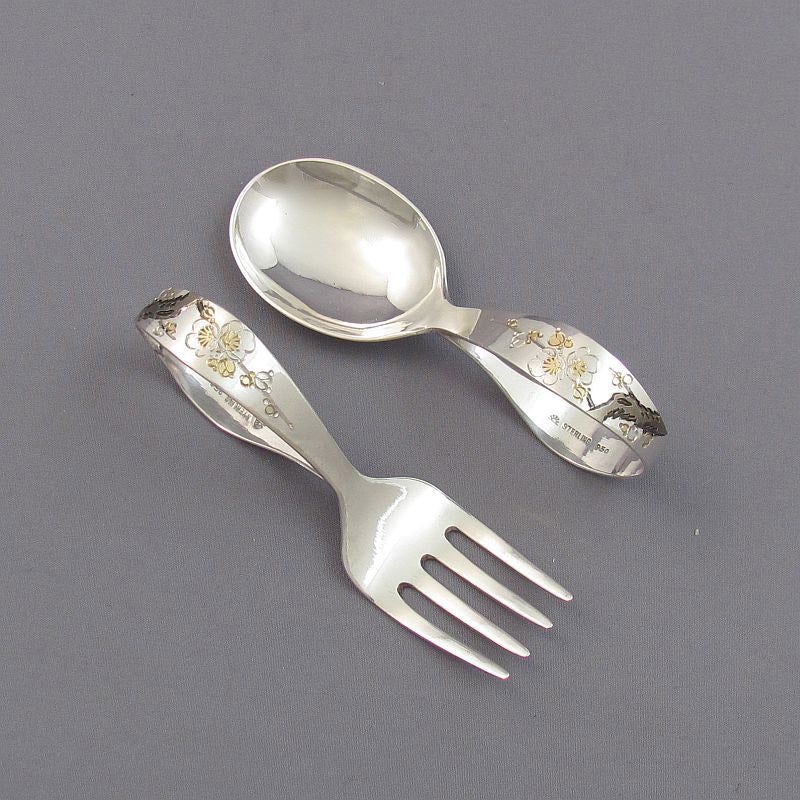 Japanese Silver Mixed Metals Christening Set - JH Tee Antiques