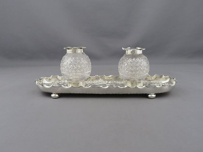 Repousse Sterling Silver Inkstand - JH Tee Antiques
