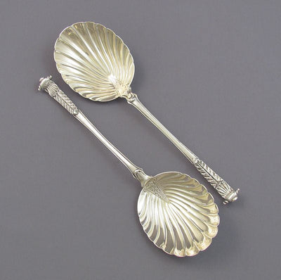 Pair of Edwardian Sterling Silver Berry Spoons - JH Tee Antiques