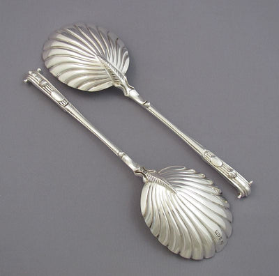 Pair of Edwardian Sterling Silver Berry Spoons - JH Tee Antiques