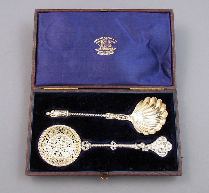 Victorian Silver Cream Ladle &amp; Sugar Spoon - JH Tee Antiques