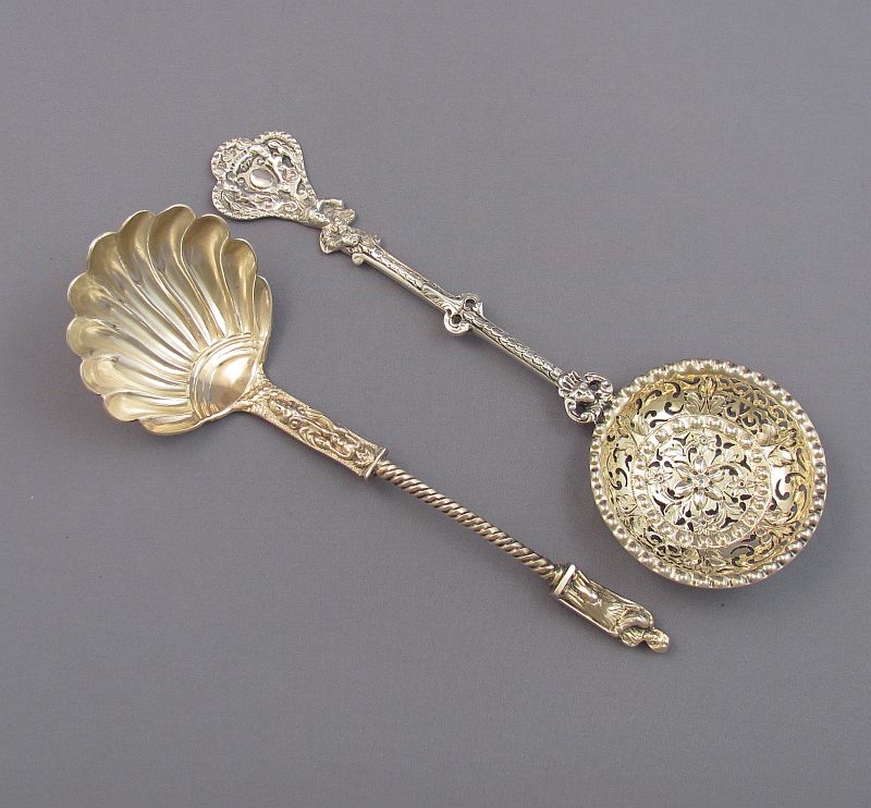 Victorian Silver Cream Ladle &amp; Sugar Spoon - JH Tee Antiques