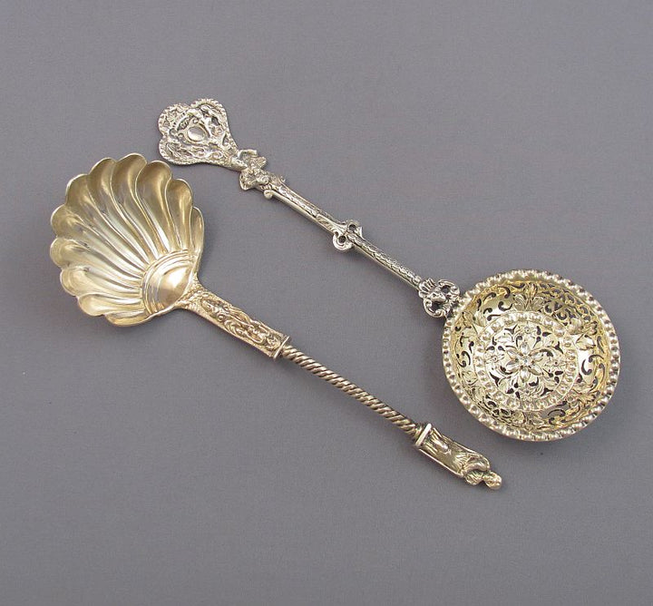 Victorian Silver Cream Ladle &amp; Sugar Spoon - JH Tee Antiques