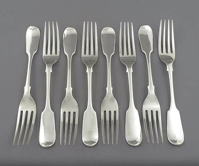 Eight Victorian Fiddle Pattern Dinner Forks - JH Tee Antiques