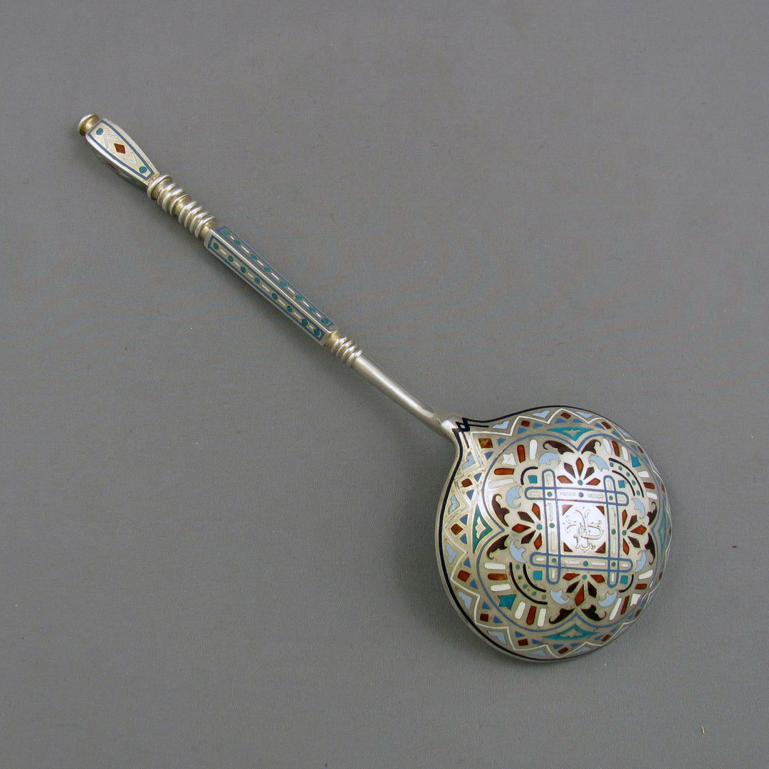 Russian Silver &amp; Enamel Spoon - JH Tee Antiques